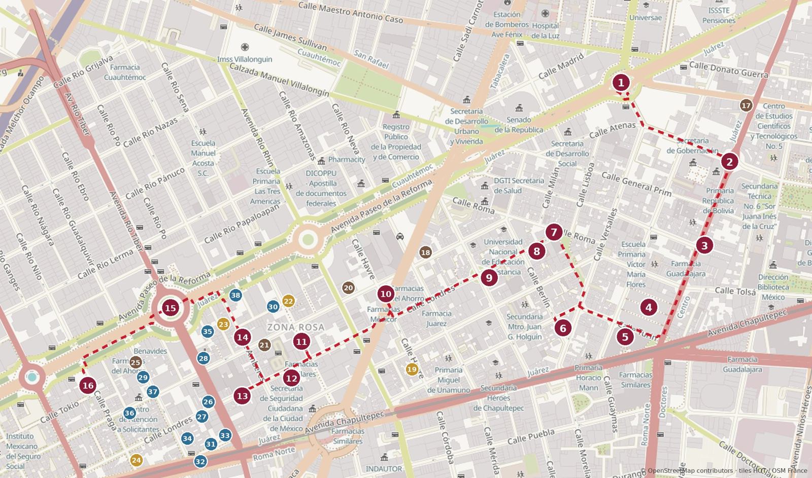 Inner West: Juárez incl. Zona Rosa on Foot map